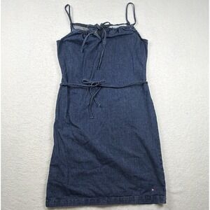 Tommy Hilfiger Jeans Y2K Denim Sheath Dress Blue Lace Up Tie Waist Sz 6